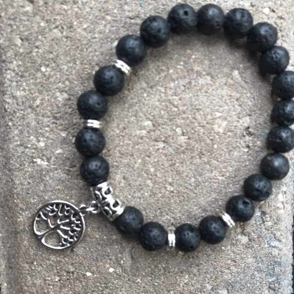 NWOT Real Lava Beaded Bracelet with tree of life - Picture 3 of 4